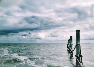 Scenic view of sea against cloudy sky
