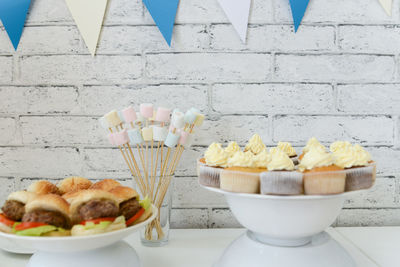 Close-up of breakfast served on table