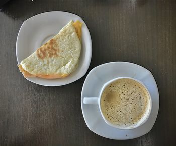 High angle view of breakfast on table