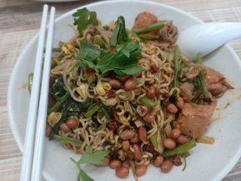 High angle view of food in plate on table