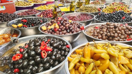 High angle view of fruits for sale in market