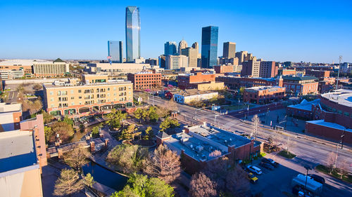 High angle view of buildings in city