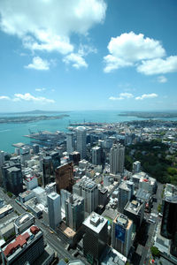 Panorama skyline view from aukland sky tower above new zealands largest city
