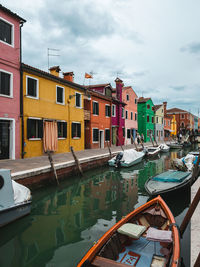 Boats moored in canal