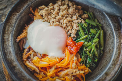 High angle view of food in bowl