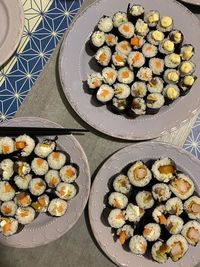 High angle view of eggs on table