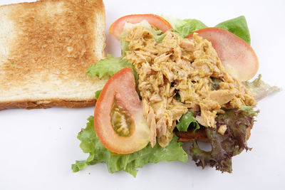 High angle view of breakfast served in plate