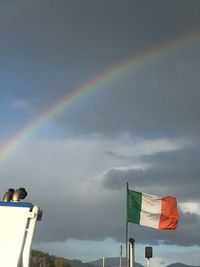 Low angle view of rainbow over street against sky