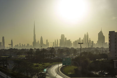 View of cityscape against sky during sunset