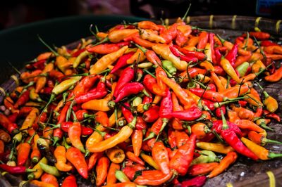 Close-up of red chili peppers for sale