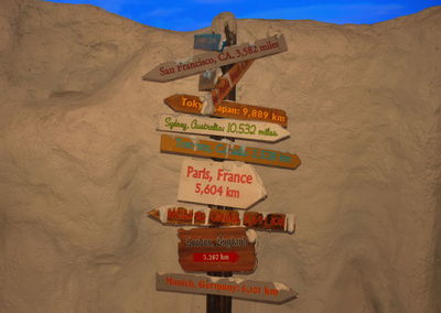 Low angle view of information sign on desert