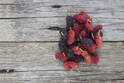 High angle view of strawberries on table