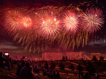 Low angle view of firework display at night