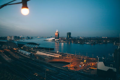 High angle view of amsterdam at night