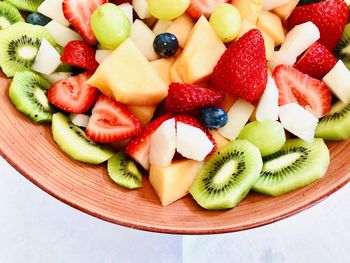 High angle view of chopped fruits on table