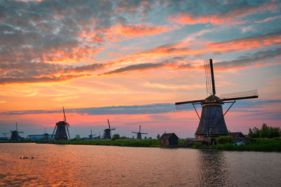 Windmills at kinderdijk in holland. netherlands