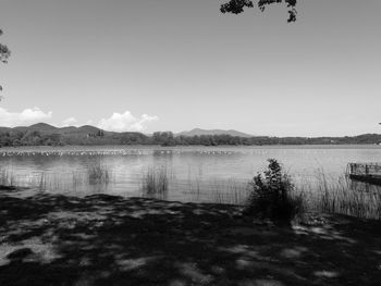 Scenic view of lake against clear sky