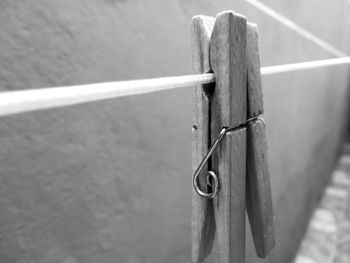 Close-up of metal on wood