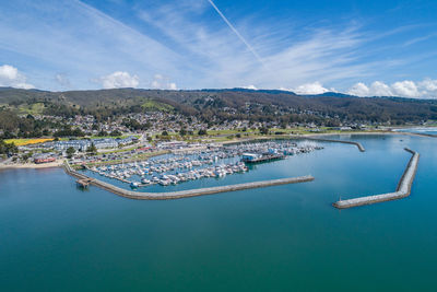 El granada, california. pillar point harbor in princeton. boats and yachts in background. ocean