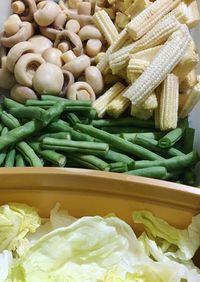 High angle view of chopped vegetables