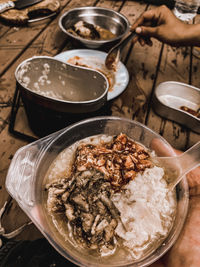 High angle view of person preparing food