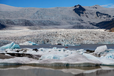 Ice floes floating in sea during winter