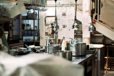 View of kitchen utensils in restaurant