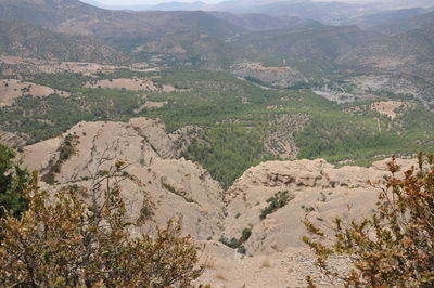 High angle view of valley and mountains