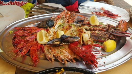 Seafood served in plate