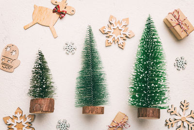 Directly above shot of christmas decorations on table