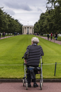 Rear view of women sitting at park