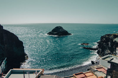 Scenic view of sea against clear sky