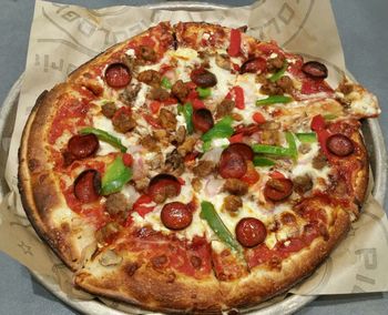 Close-up of pizza on table