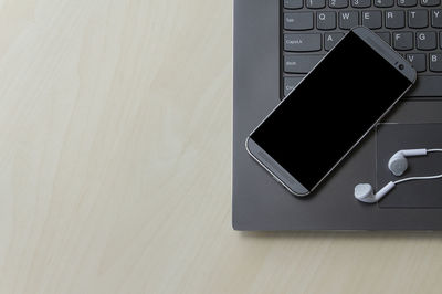 High angle view of laptop on table