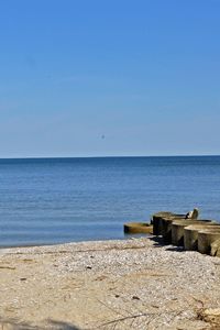 Scenic view of sea against clear blue sky