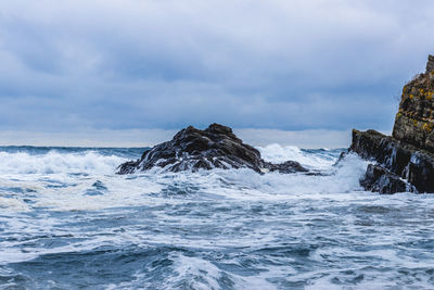 Stormy black sea on a clody and windy day in october