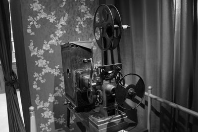 Close-up of old film projector