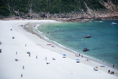 High angle view of beach on sunny day