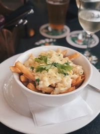 Close-up of served food in plate