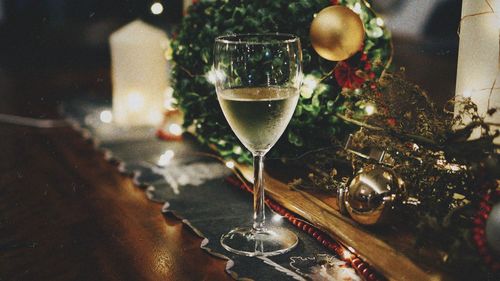 Close-up of wine glass on table at restaurant