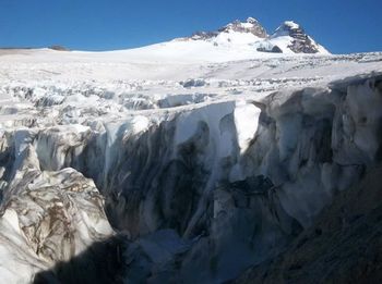 Scenic view of snow covered mountains