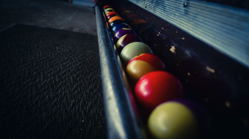 Close-up of colorful snooker balls