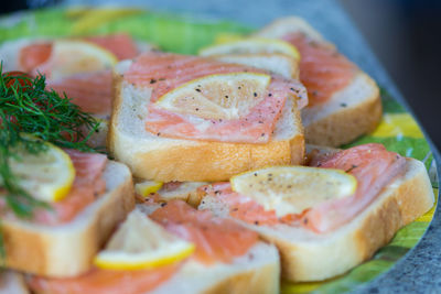 Close-up of burger in plate