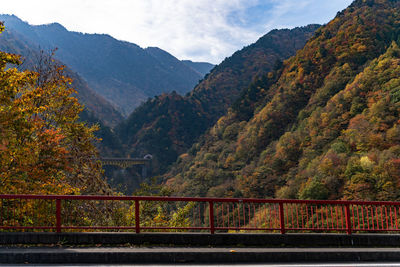 Scenic view of mountains against sky during autumn