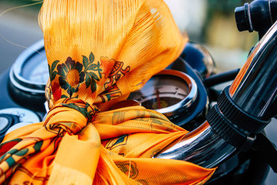 Close-up of fabric on motorcycle