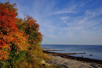 Scenic view of sea against sky during autumn