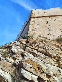 High section of rock wall against blue sky