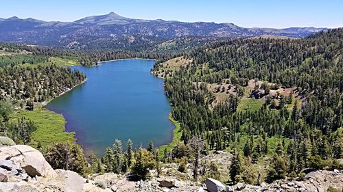 High angle view of lake against sky