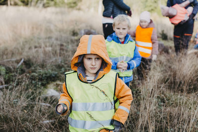 Children walking at autumn