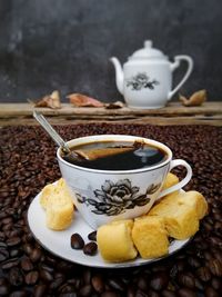 Close-up of coffee cup on table